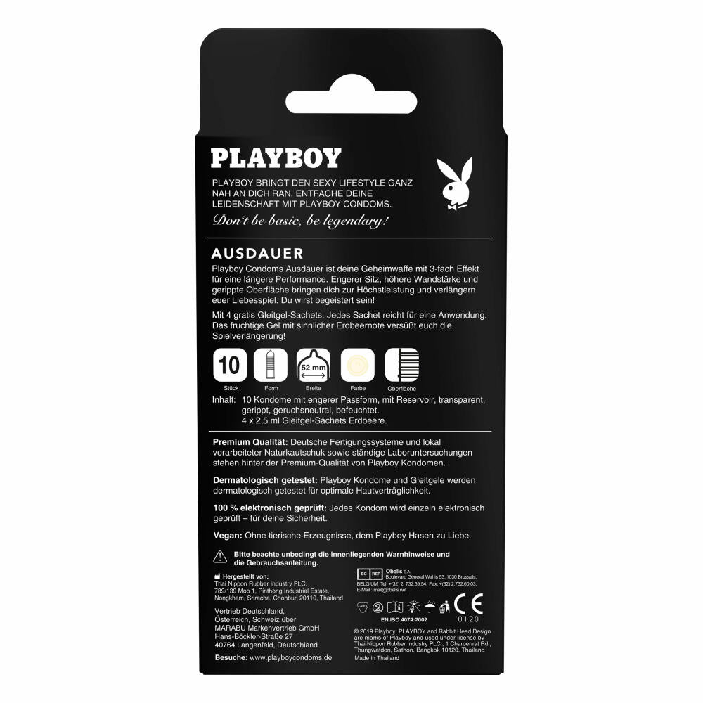 Playboy Condoms Kondome Ausdauer, Verhütungsmittel, 3-fach Effekt, mit Gleitgel gratis, 52 mm, 8 x 10 Stück