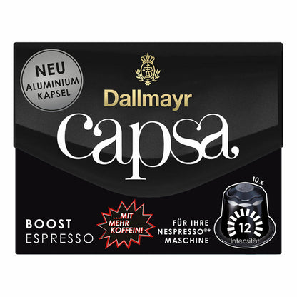 Dallmayr Capsa Espresso Boost, Nespresso kompatibel Kapsel, mit mehr Koffein, Kaffeekapsel, Espressokapsel, 10 Kapseln, 56 g