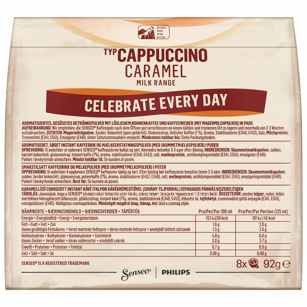 Senseo coffee pods Cappuccino Caramel, pack of 3, coffee with caramel flavor, 8 pods each