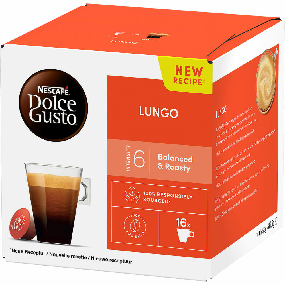 Nescafé Dolce Gusto Lungo, Kapseln, Kaffeekapsel, Café, Coffee, Kaffee, 16 Kapseln: