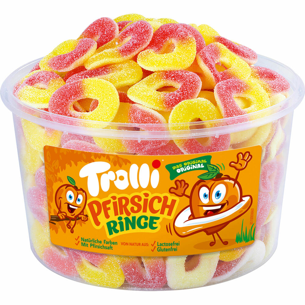 Trolli peach rings, fruit gum, foam sugar, can, 150 pieces, 1.2 kg