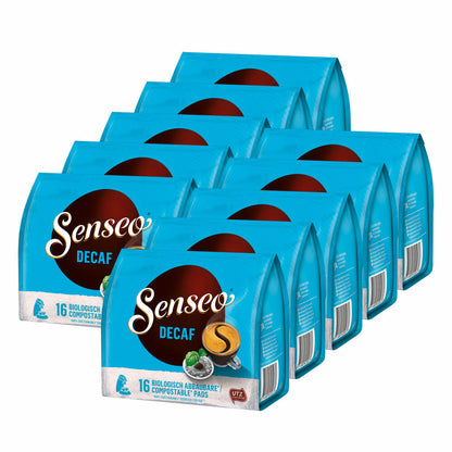 Senseo Coffee Pads Decaffeinated / Decaf, Rich Aroma, Intense &amp; Balanced, Coffee, New Design, Pack of 10, 10 x 16 Pads