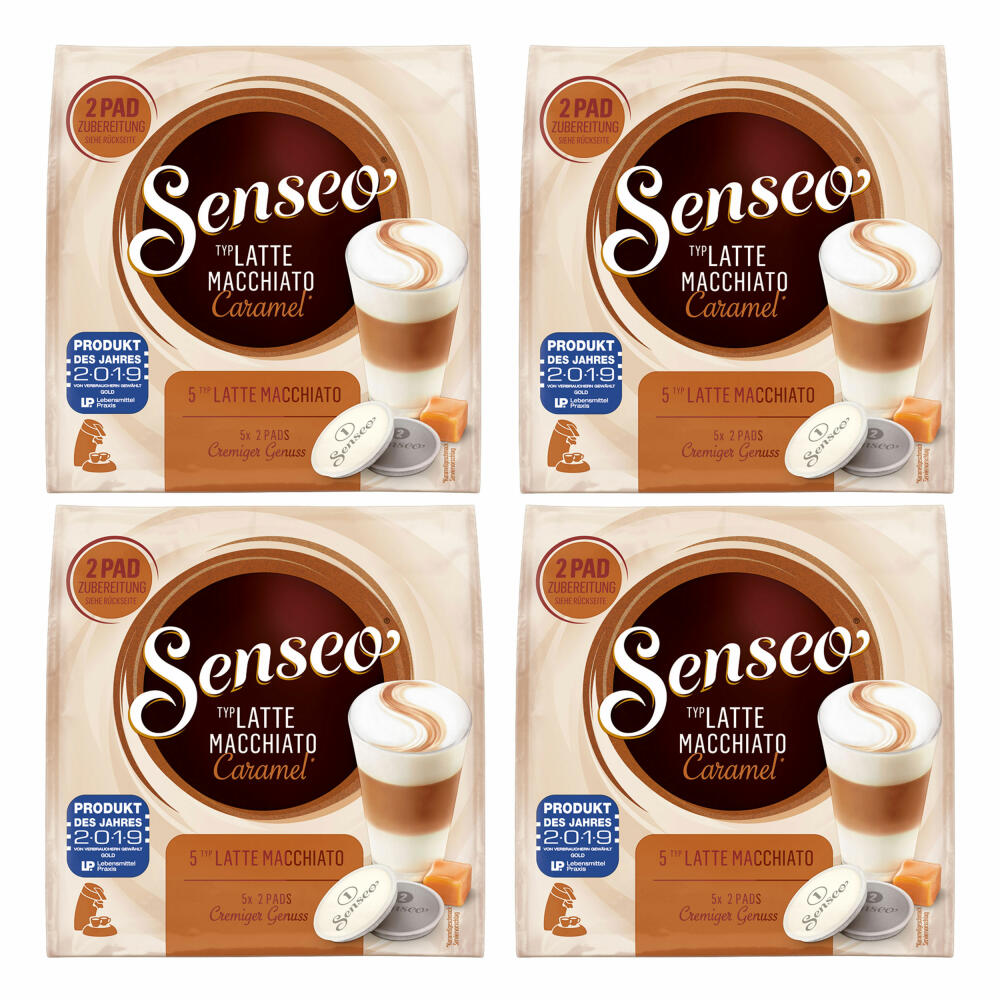 Senseo coffee pads Latte Macchiato Caramel, caramel flavor, cappuccino, coffee pad, relaunch, new design, 40 pads for 20 servings