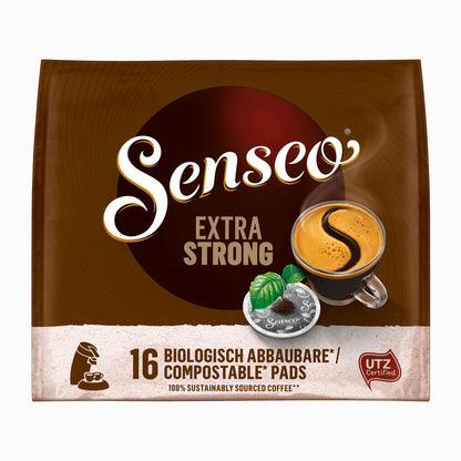 Senseo Kaffeepads Extra Kräftig / Extra Strong, 3er Pack, Intensiver und Vollmundiger Geschmack, Kaffee, je 16 Pads, mit Tasse