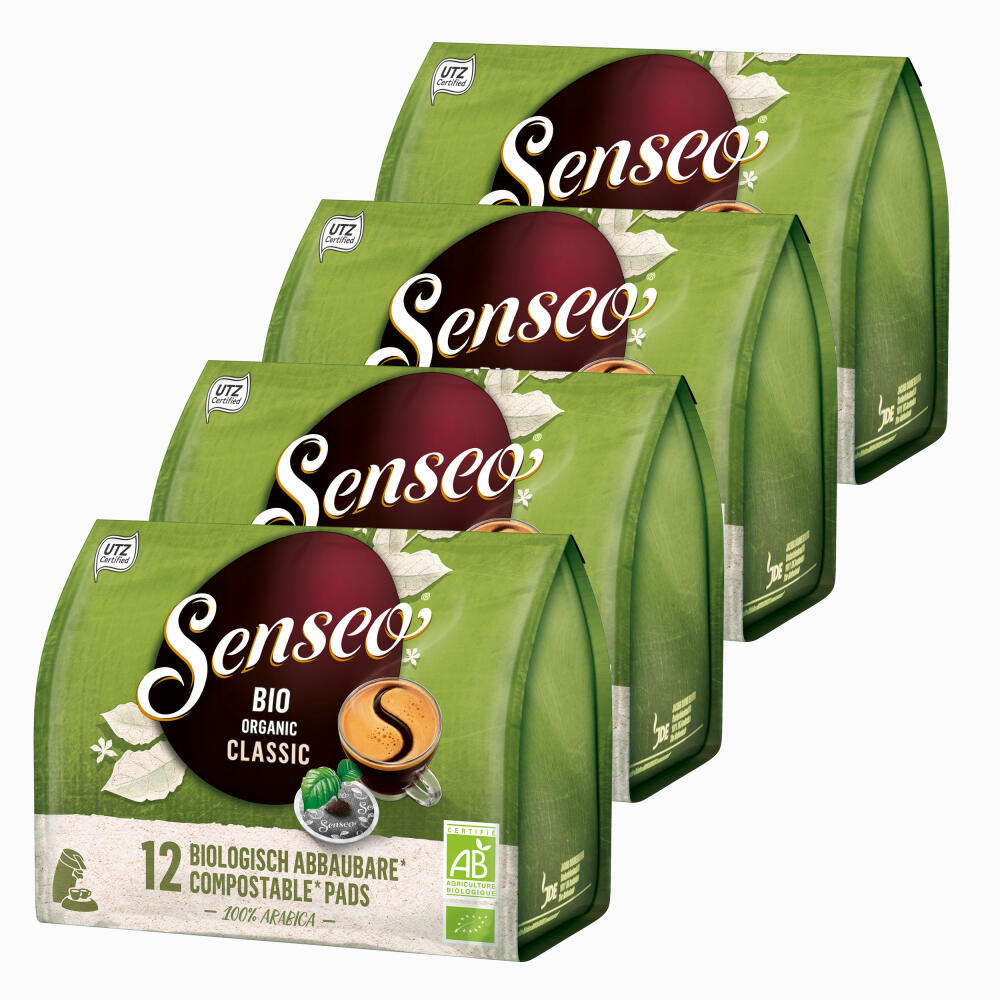 Senseo Kaffeepads Bio Organic Classic, 4er Pack, Kaffeepad, Kaffee Pad, Biologisch abbaubar, 48 Pads