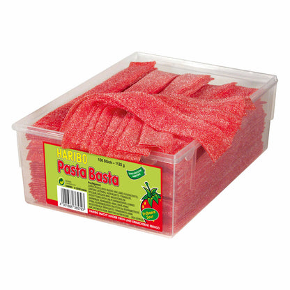 Haribo Pasta Basta Strawberry Sour, Sour, Fruit Gum, 150 Pieces, 1125g Can