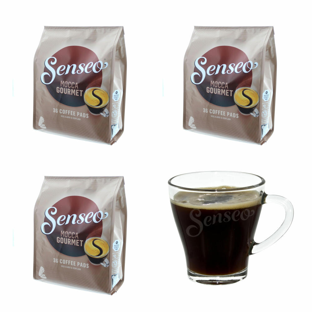 Senseo Coffee Pads Mocca Gourmet, Fresh &amp; Intensive, Coffee for Coffee Pad Machines, 108 Pads, with Cup