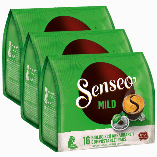 Senseo Coffee Pads Mild, Fine and Velvety Taste, Coffee, New Design, Pack of 3, 3 x 16 Pads