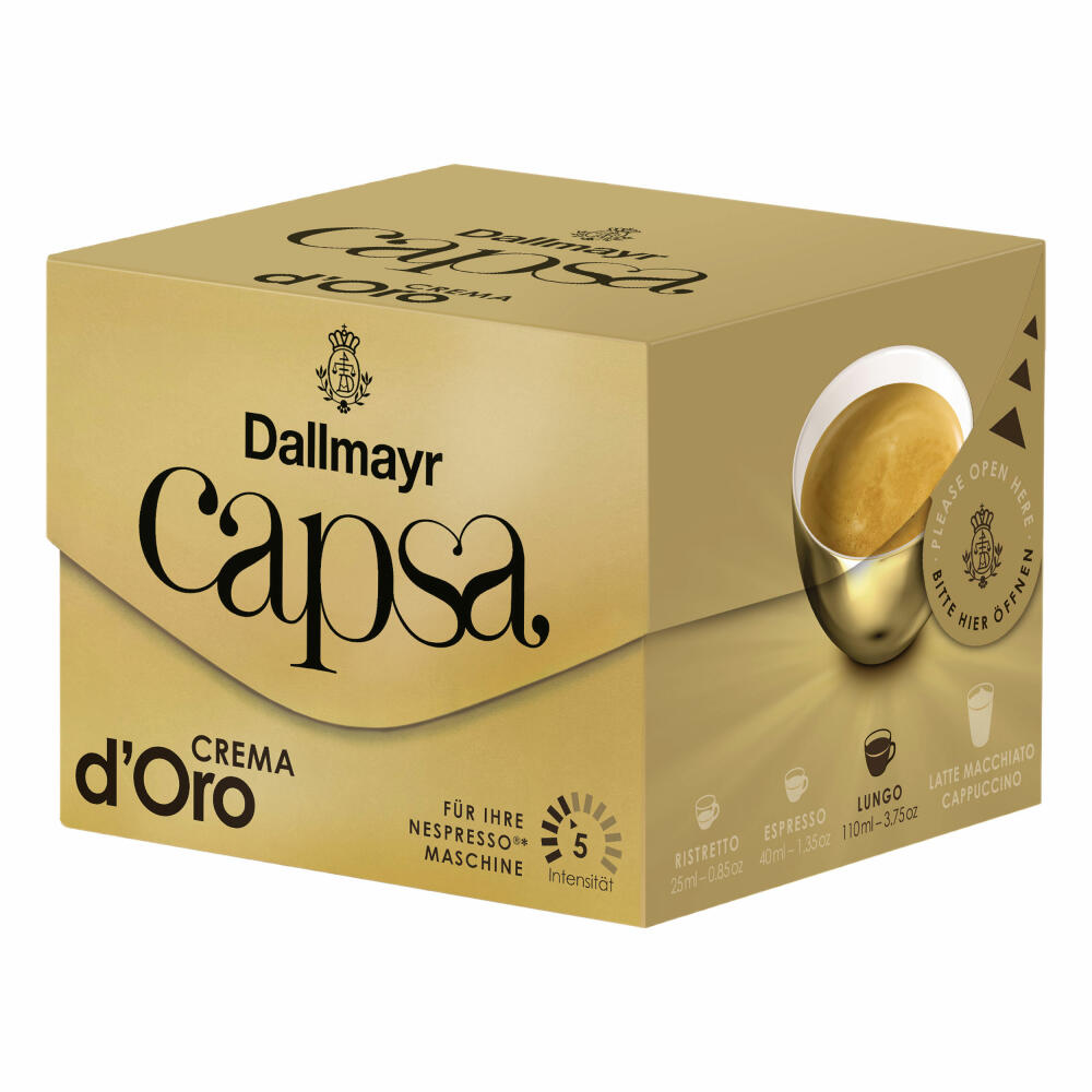 Dallmayr Capsa Crema d'Oro, Nespresso Compatible Capsule, Coffee Capsule, Roasted Coffee, Coffee, 10 Capsules, 56 g