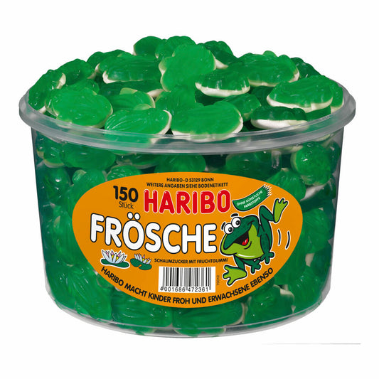 Haribo Frösche, Gummibärchen, Weingummi, Fruchtgummi, 150 Stück, 1050g Dose