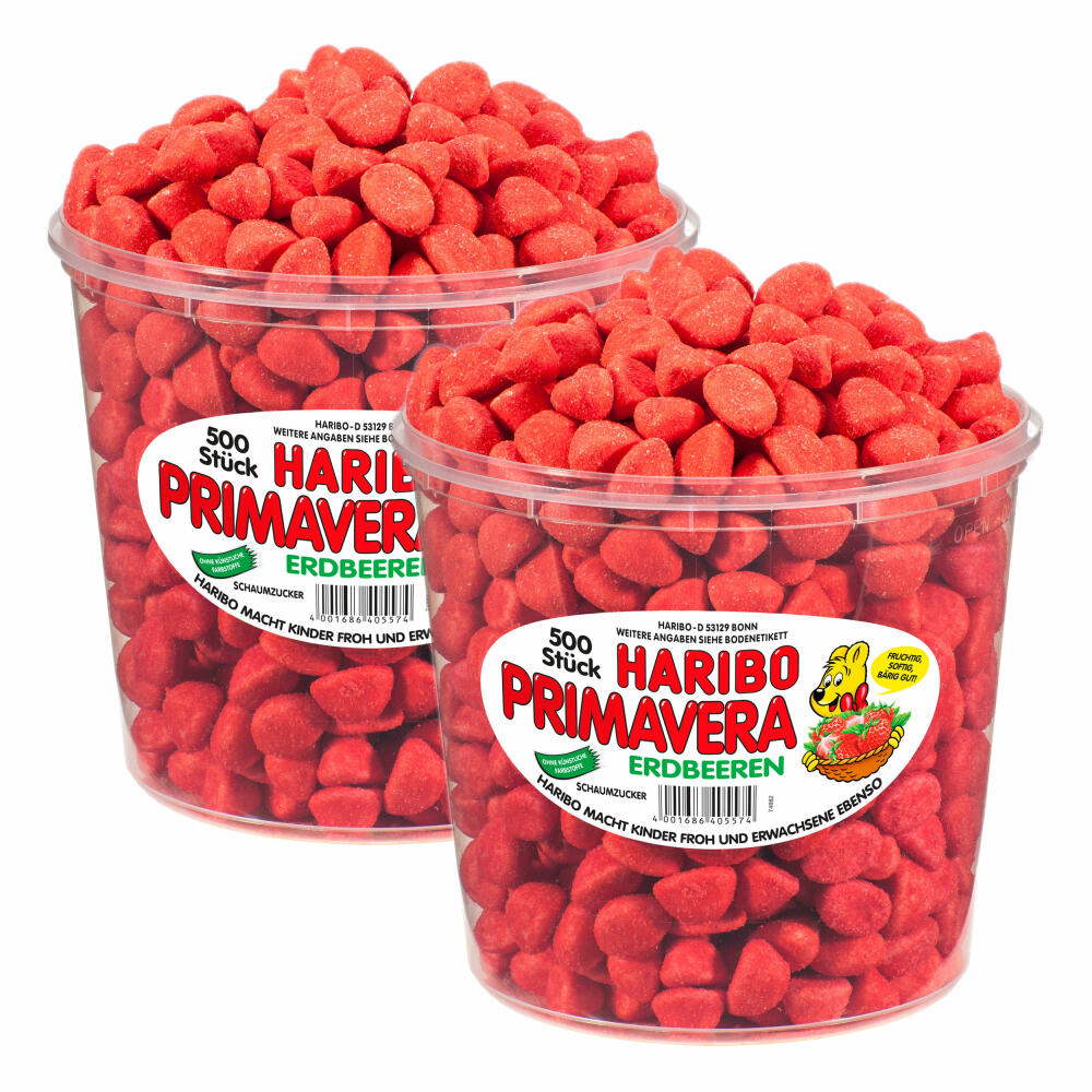 Haribo Primavera Erdbeeren Klein, 2er Pack, Fruchtiger Schaumzucker, Süßwaren, 1000 Stück