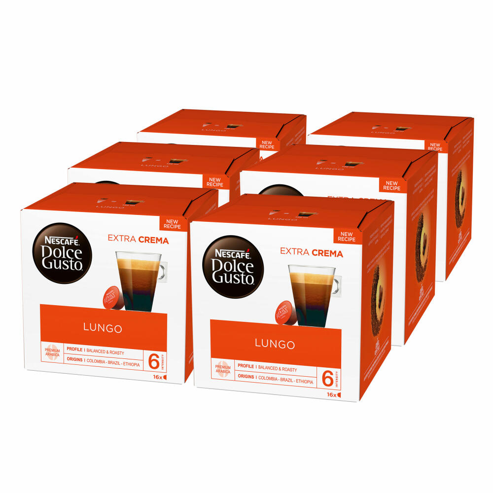 Nescafé Dolce Gusto Caffè Lungo, Coffee, Coffee Capsule, Pack of 6, 6 x 16 Capsules