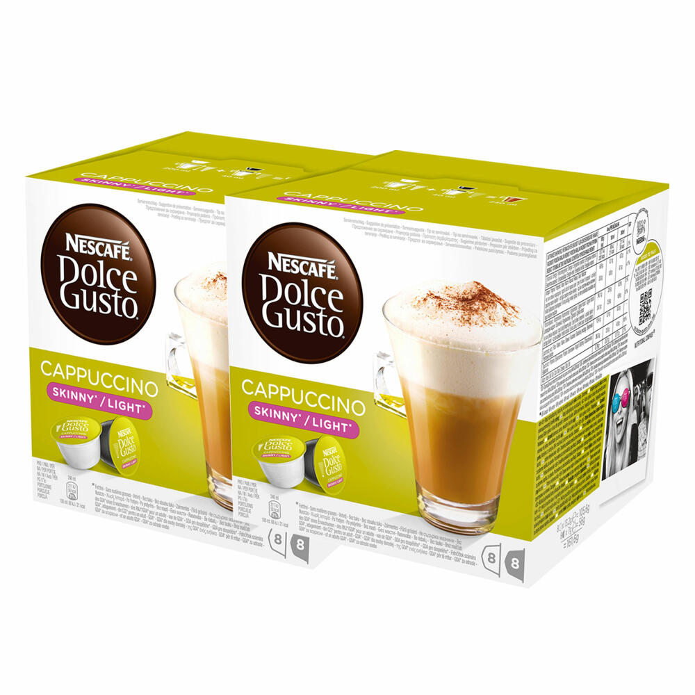 Nescafé Dolce Gusto Cappuccino light, fewer calories, coffee, coffee capsule, pack of 2, 2 x 16 capsules (16 servings)