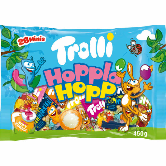 Trolli Hoppla Hopp, fruit gum, sour, mix, 26 mini bags, in a bag, 450 g