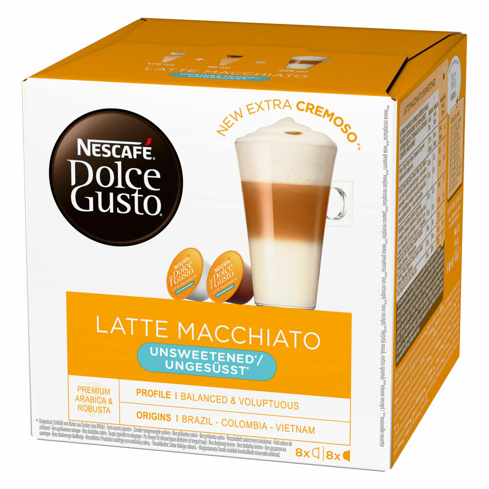 Nescafé DOLCE GUSTO Tassen Geschenkset, 3 Packungen mit Becher Latte Macchiato Ungesüßt, Kaffee, Kaffeekapsel, Kapseln