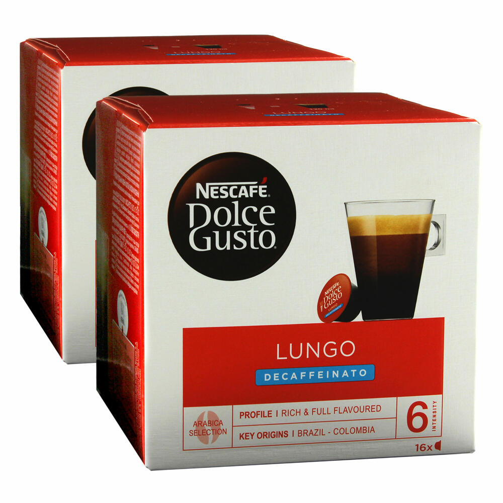 Nescafé Dolce Gusto Caffè Lungo Decaffeinato, Decaffeinated, Coffee, Coffee Capsule, Pack of 2, 2 x 16 Capsules