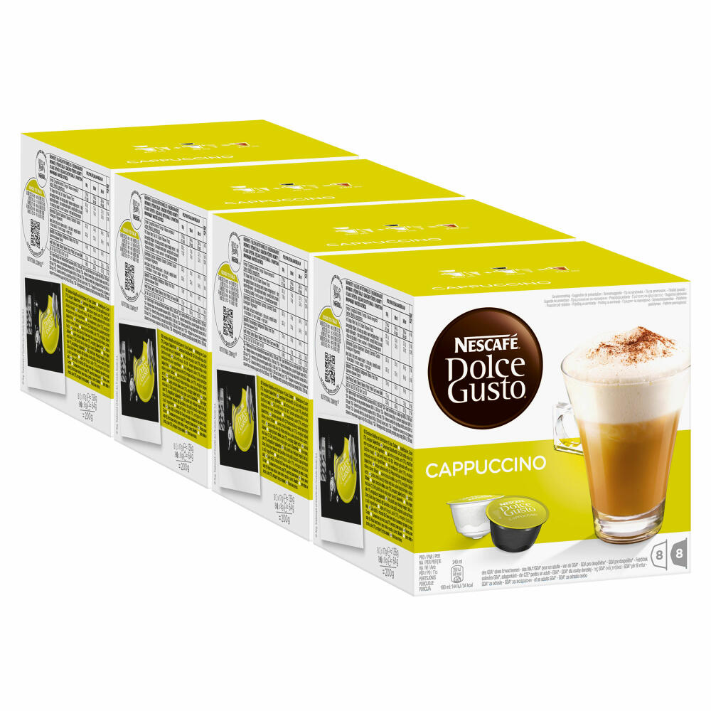 Nescafé Dolce Gusto Cappuccino, Kaffee, Kaffekapsel, 4er Pack, 4 x 16 Kapseln (32 Portionen)