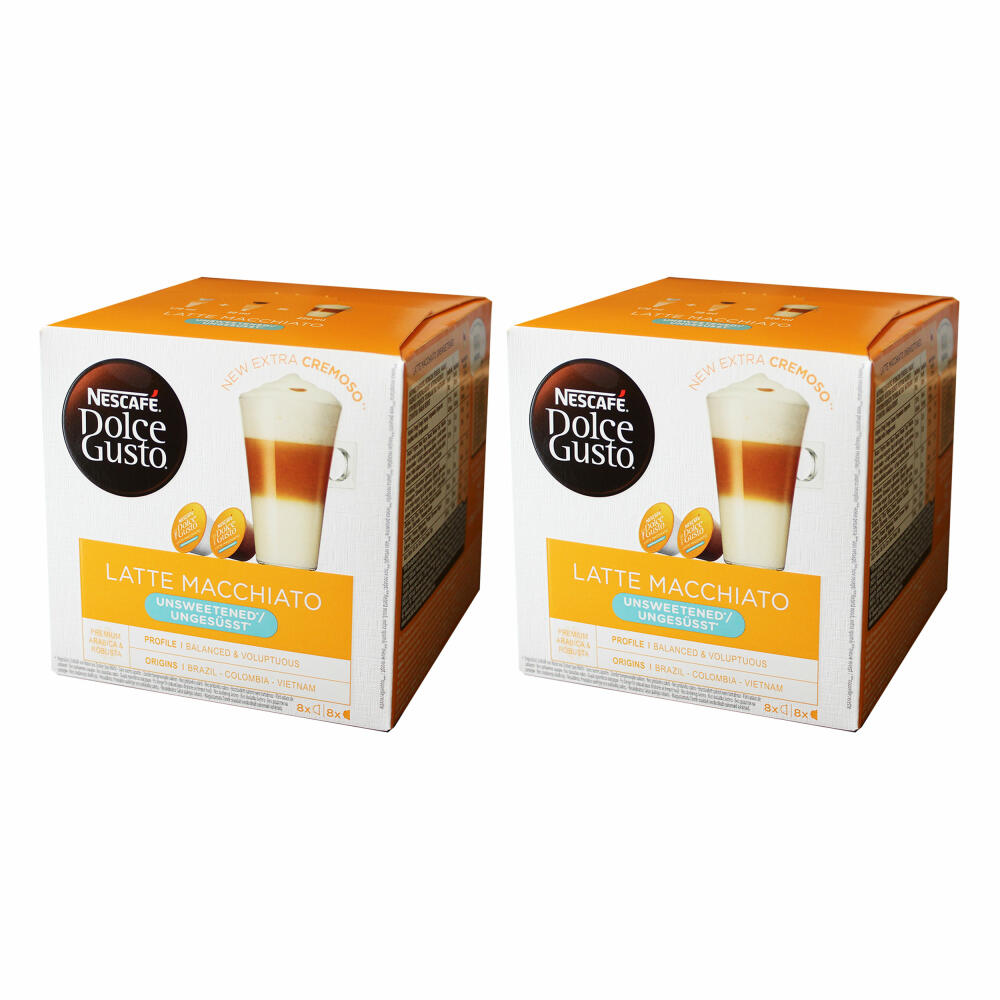 Nescafé Dolce Gusto Latte Macchiato Ungesüßt, Kaffee, Kaffeekapsel, 2er Pack, 2 x 16 Kapseln (16 Portionen)