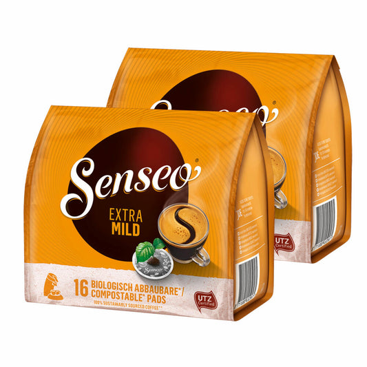 Senseo Coffee Pads Extra Mild, Round &amp; Aromatic, Coffee, Pack of 2, 2 x 16 Pads