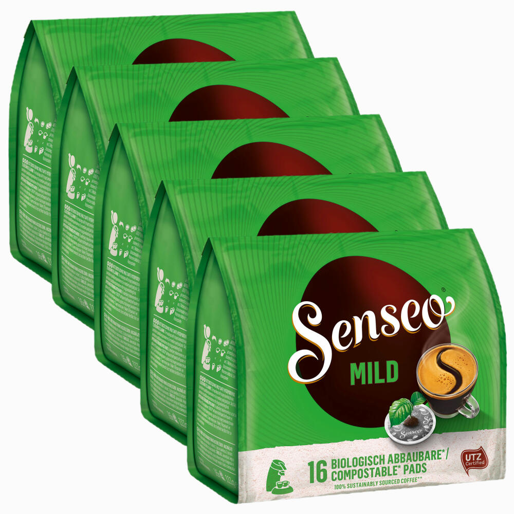 Senseo Coffee Pads Mild, Fine and Velvety Taste, Coffee, New Design, Pack of 5, 5 x 16 Pads