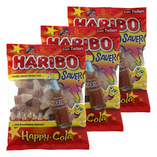 Haribo Happy Cola Lemon Fresh, 3er Pack, Gummibärchen, Weingummi, Fruchtgummi, Im Beutel, Tüte, 200 g