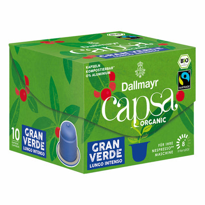 Dallmayr Capsa Gran Verde Lungo Intenso, Nespresso kompatibel Kapsel, Organic, Kaffeekapsel, Espressokapsel, 10 Kapseln, 56 g