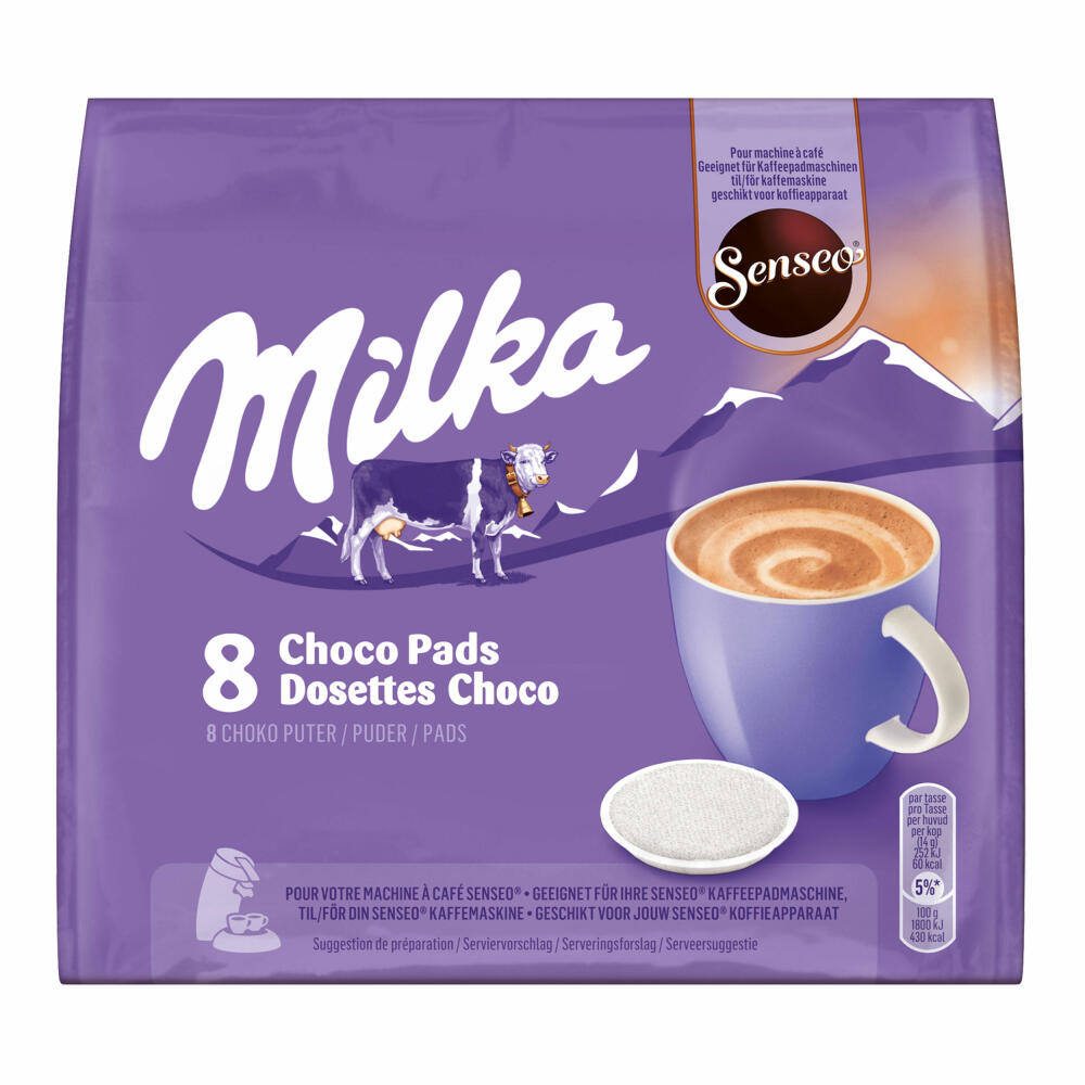 Senseo Milka Choco Pads, Schokoladengetränk, Kakaogetränk, Kaffeepads, 8 Pads für 8 Portionen, 112 g