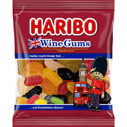 Haribo Wine Gums, englisches Weingummi, Fruchtgummi, im Beutel, Tüte, 175 g