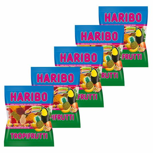 Haribo Tropifrutti, 5er Pack, Gummibärchen, Weingummi, Fruchtgummi, Im Beutel, Tüte