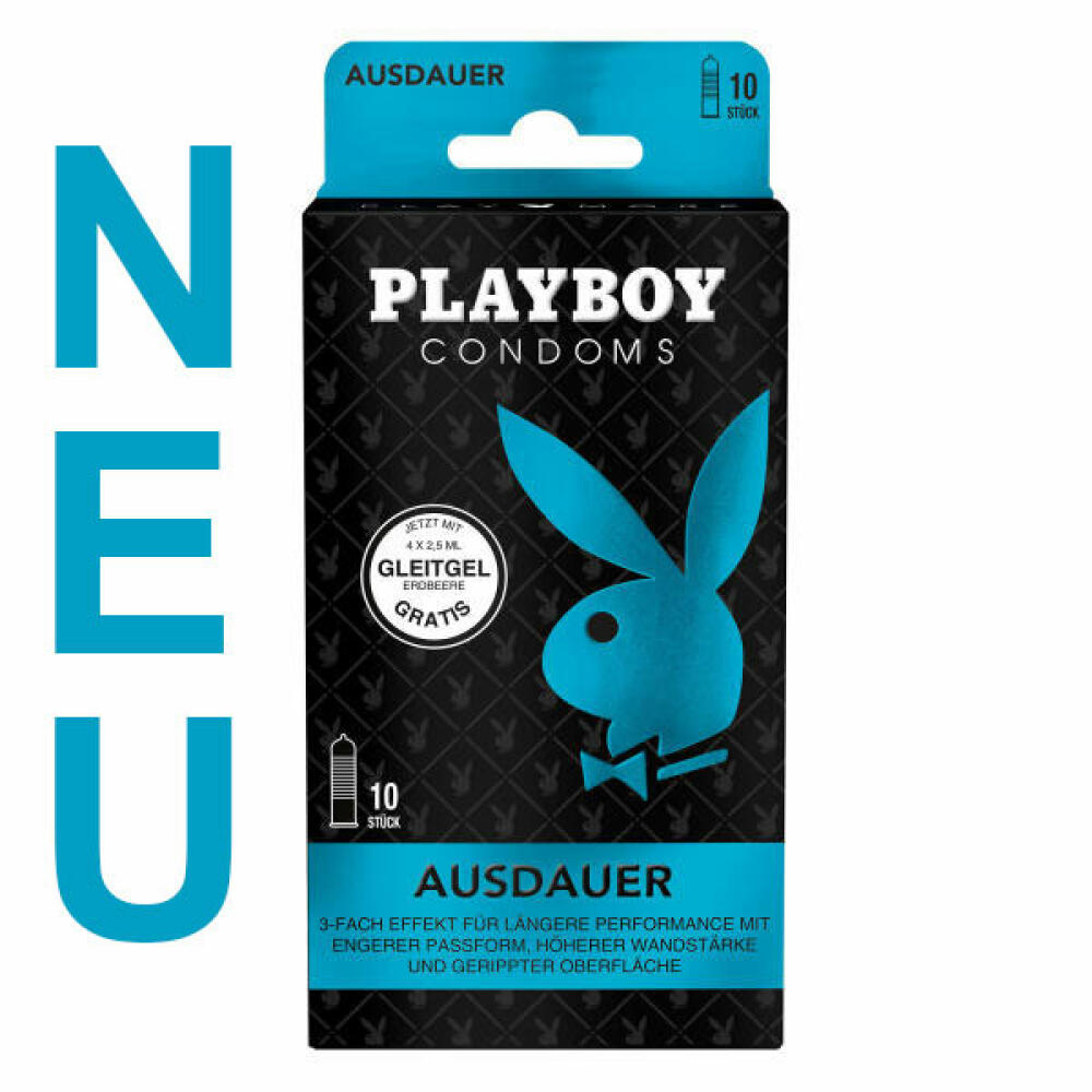 Playboy Condoms Kondome Ausdauer, Verhütungsmittel, 3-fach Effekt, mit Gleitgel gratis, 52 mm, 8 x 10 Stück