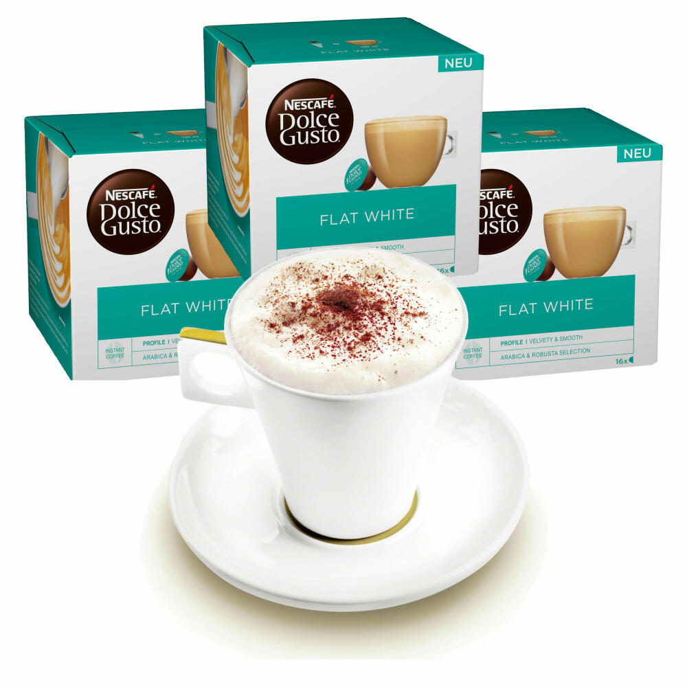 Nescafé DOLCE GUSTO Tassen Geschenkset, 3 Packungen mit Becher Flat White, Milchkaffee, Milch Kaffee, Kaffeekapsel, Kapseln