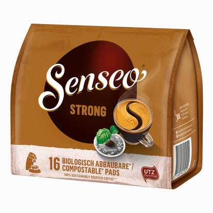 Senseo Kaffeepads Kräftig / Strong, 3er Pack, Intensiver und Vollmundiger Geschmack, Kaffee, je 16 Pads, mit Tasse