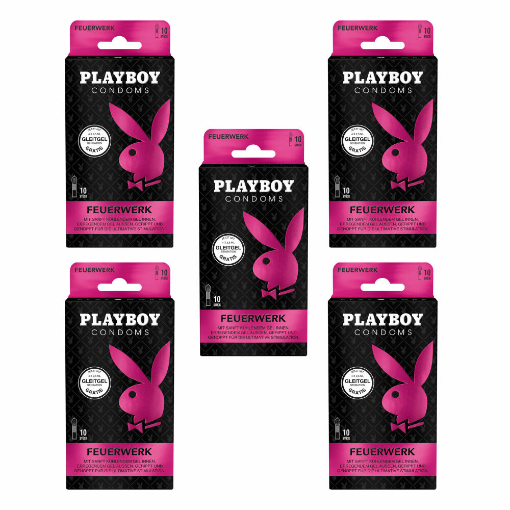 Playboy Condoms Condoms Fireworks, Contraceptive, Ultimate Stimulation, with free lubricant, 54 mm, 5 x 10 pieces