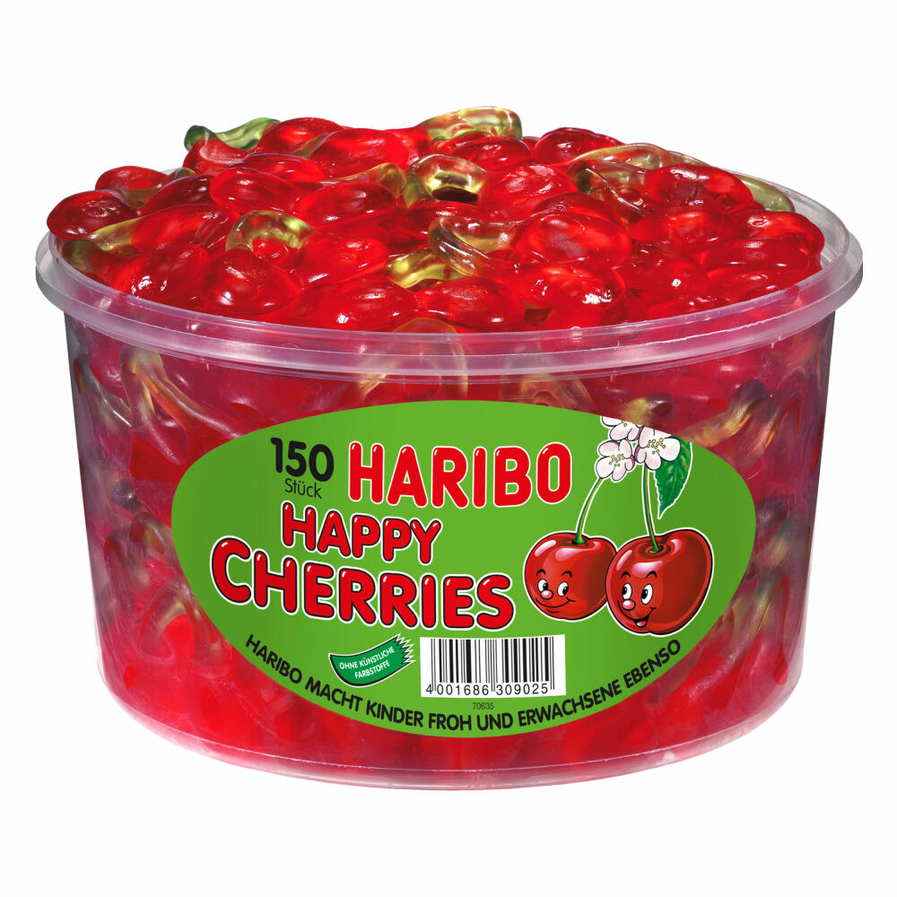 Haribo Happy Cherries, Gummibärchen, Weingummi, Fruchtgummi, 150 Stück, 1200g Dose