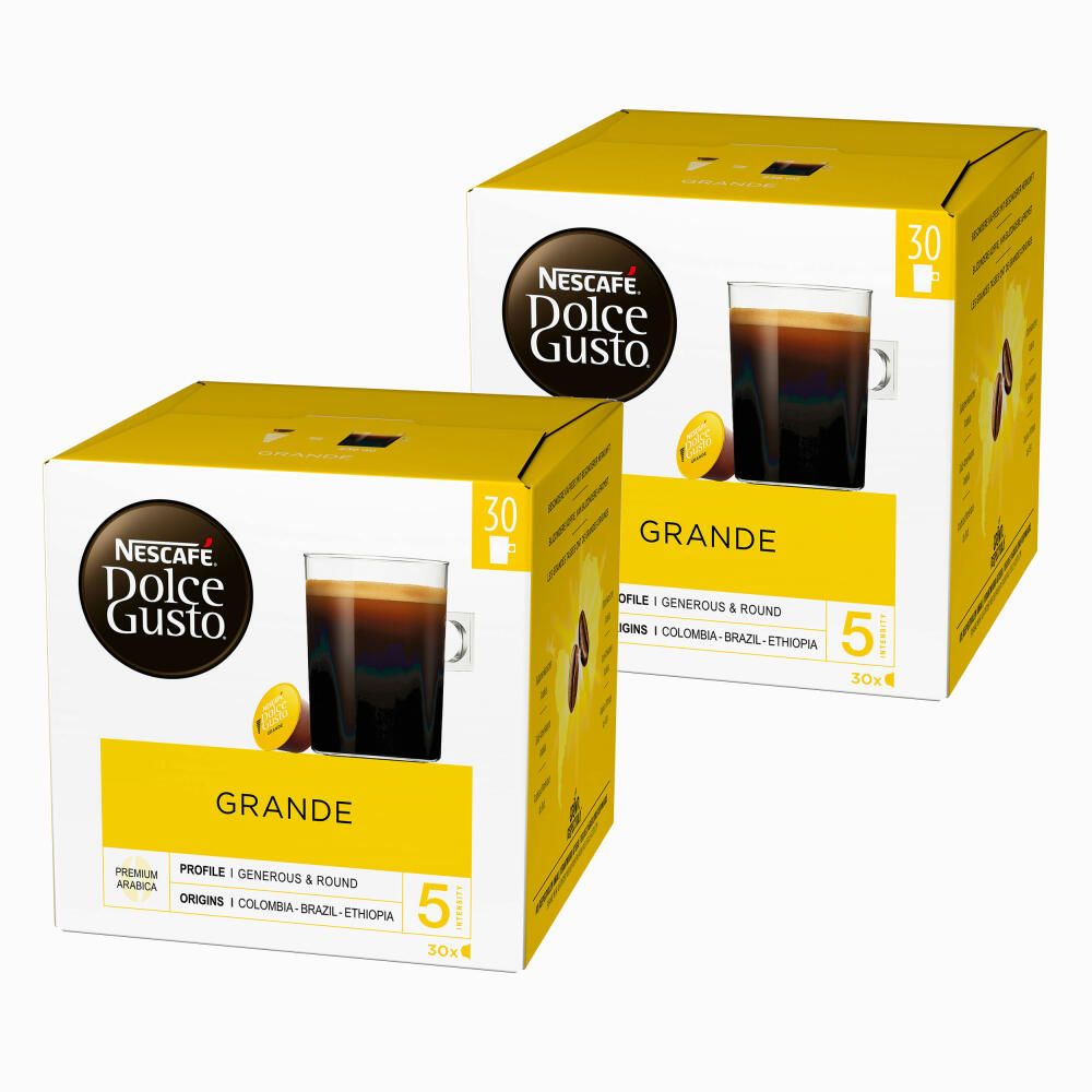 Nescafé Dolce Gusto Grande Vorratsbox, 2er Set, Kaffee, Cafe mit Crema, Kaffeekapseln, 2 x 30 Kapseln