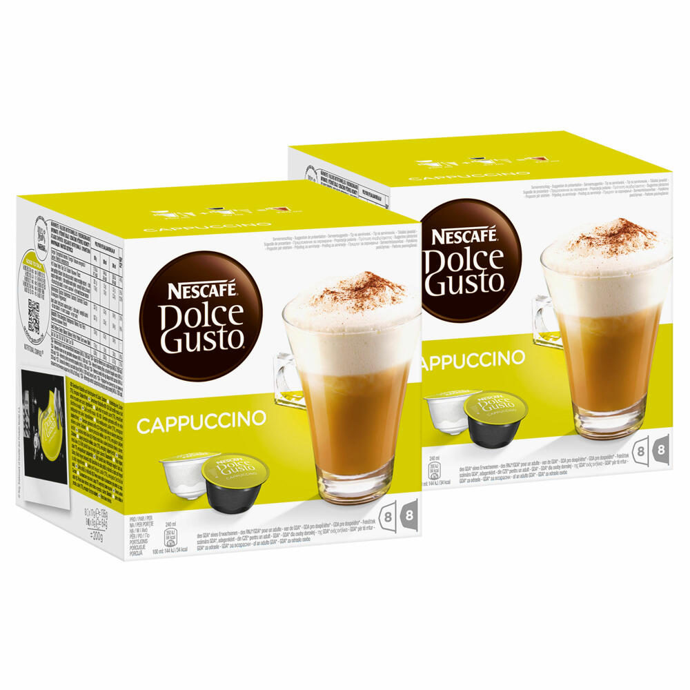 Nescafé Dolce Gusto Cappuccino, Kaffee, Kaffekapsel, 2er Pack, 2 x 16 Kapseln (16 Portionen)