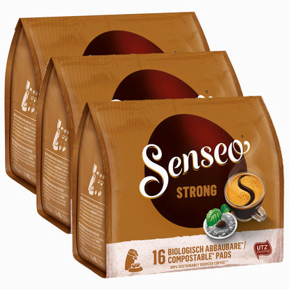 Senseo Coffee Pads Strong, Intense and Full-Bodied Taste, Coffee, New Design, Pack of 3, 3 x 16 Pads