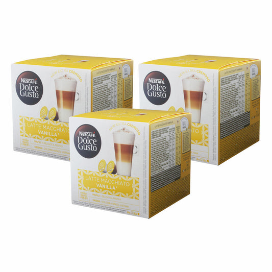 Nescafé Dolce Gusto Latte Macchiato Vanilla, Kaffee, Kaffekapsel, 3er Pack, 3 x 16 Kapseln (24 Portionen)