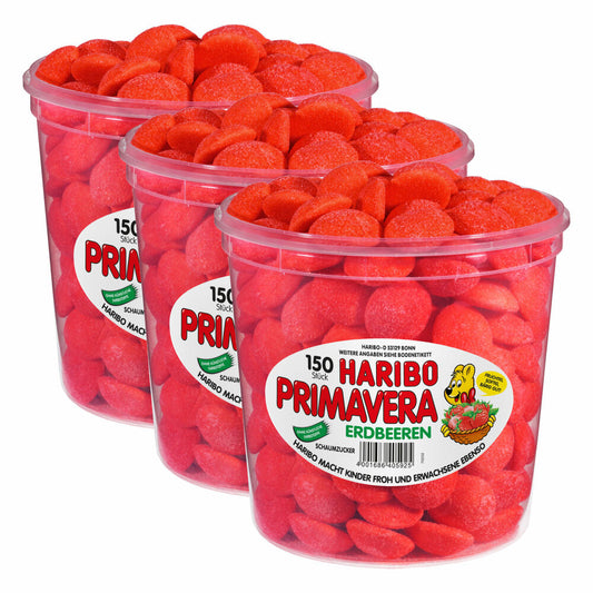 Haribo Primavera Erdbeeren Groß, 3er Pack, Fruchtiger Schaumzucker, Süßwaren, 300 Stück