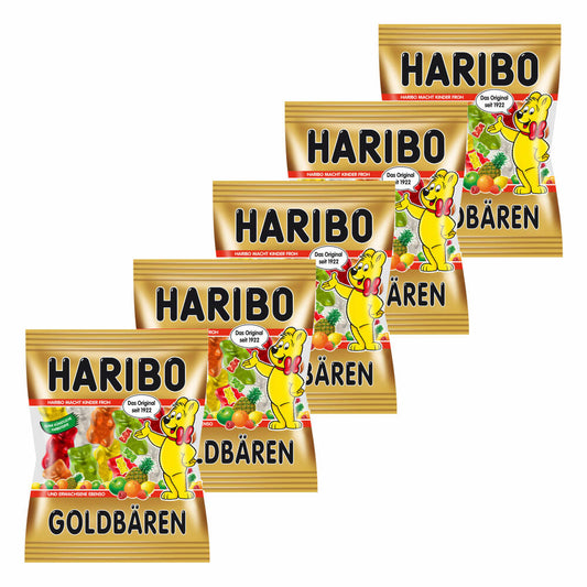 Haribo Goldbären Mini, 5er Pack, Gummibärchen, Weingummi, Fruchtgummi, Im Beutel, Tüte