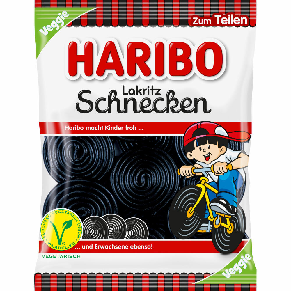 Haribo Lakritz Schnecken, Lakritzschnecken, Fruchtgummi, im Beutel, Tüte, 175 g