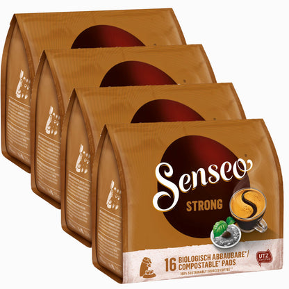 Senseo Coffee Pads Strong, Intense and Full-Bodied Taste, Coffee, New Design, Pack of 4, 4 x 16 Pads