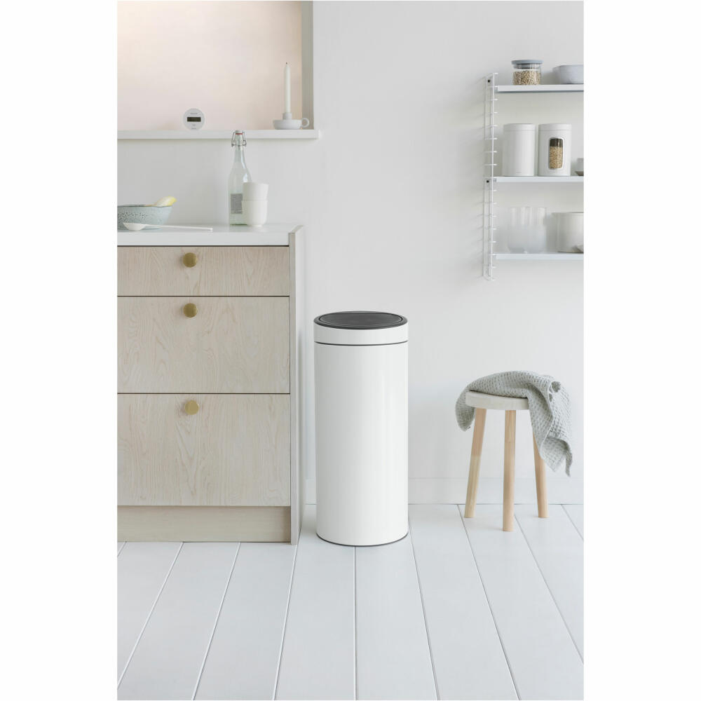 Brabantia Touch Bin, Mülleimer, Abfalleimer, Papierkorb in White, 30 Liter, 115141