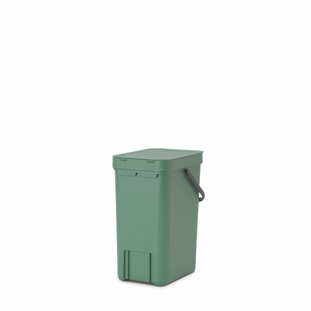 Brabantia Sort &amp; Go Waste Bin, Waste Bin, Garbage Can, Plastic, Fir Green, 12 L, 129803