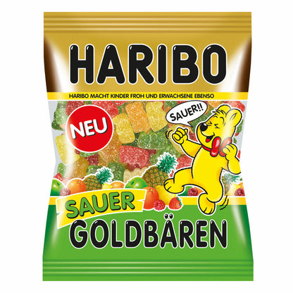 Haribo Sauer Goldbären, 3er Pack, Saures Gummibärchen Sauer, Weingummi, Fruchtgummi Sauer, Im Beutel, Tüte