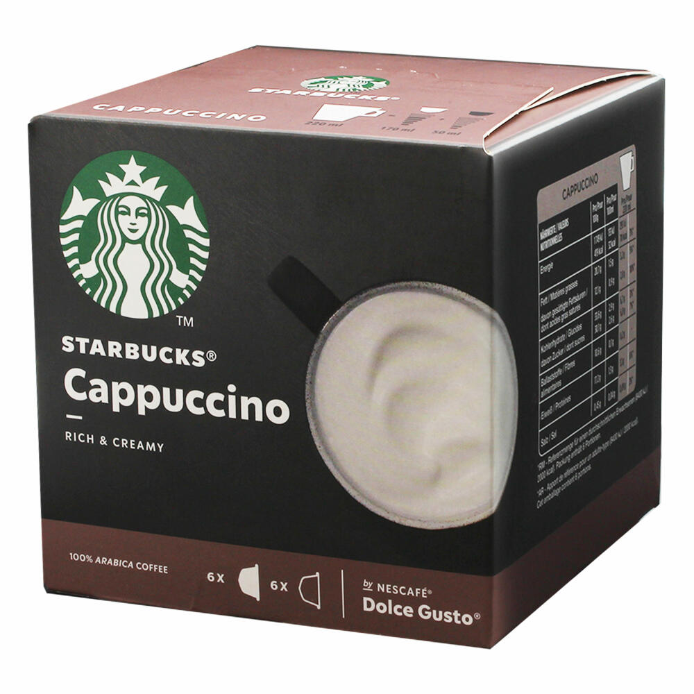 Nescafé Dolce Gusto Starbucks Cappuccino, Kaffeegetränk, Kaffee, Cremig, Kaffeekapsel, Röstkaffee, 12 Kapseln