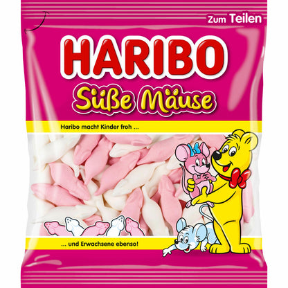 Haribo Sweet Mice, Foam Sugar, Fruit Gum, in Bag, 175 g