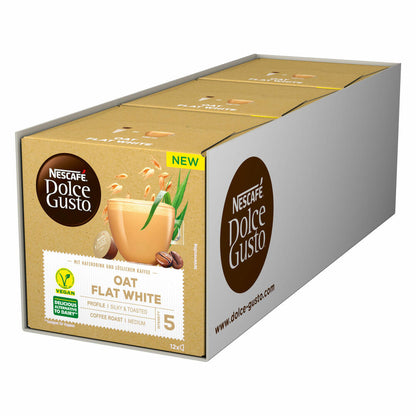 Nescafé Dolce Gusto Hafer Flat White 3er Set, Oat, Haferdrinkzubereitung mit Kaffee, Milchkaffee, 3 x 12 Kapseln / Portionen