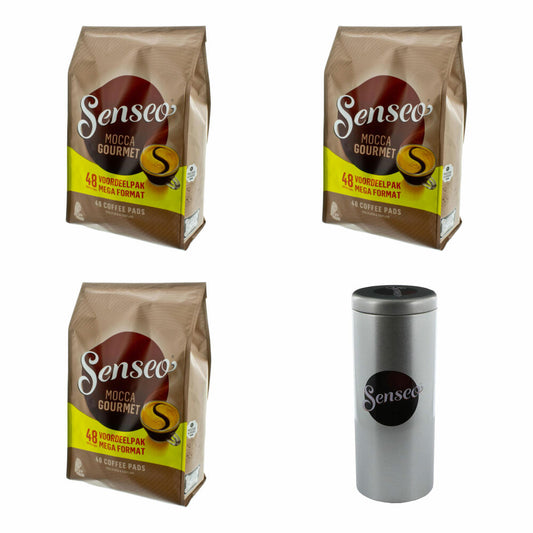 Senseo coffee pads Mocca Gourmet, Fresh &amp; Intensive, coffee for coffee pad machines, 144 pads, with pad container