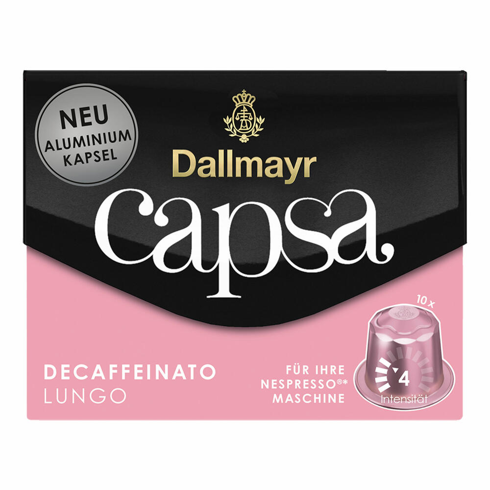 Dallmayr Capsa Lungo Decaffeinato, Nespresso kompatibel Kapsel, entkoffeiniert, Kaffeekapsel, Espressokapsel, 10 Kapseln, 56 g